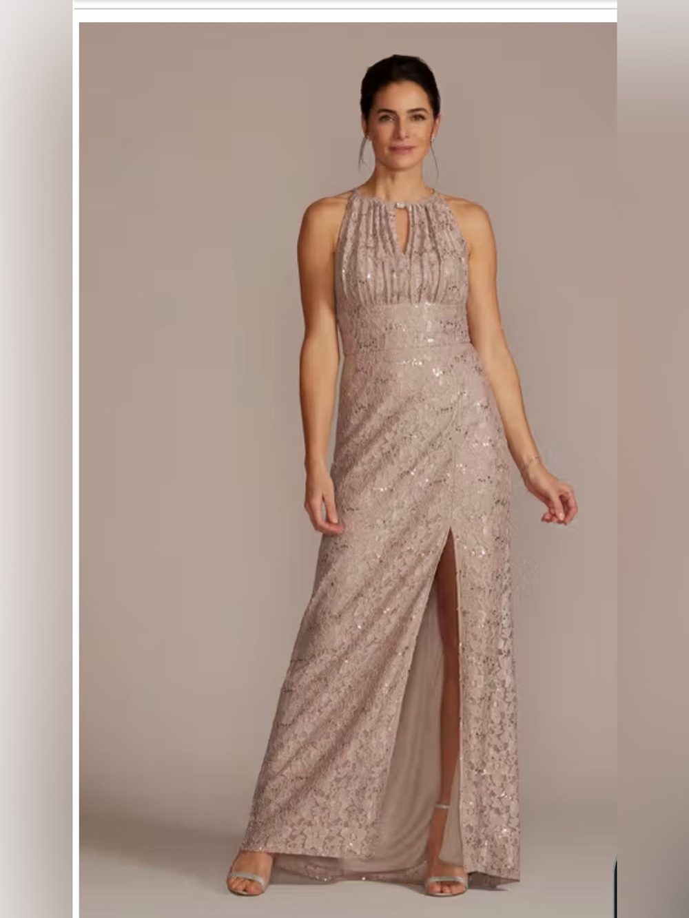 Oleg Cassini Halter Lace Sheath Dress Embellished Keyhole Pink Blush size 12